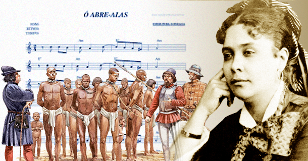 Mulher politizada, Chiquinha empenhou-se arduamente com o movimento em favor da abolição da escravatura, chegando a vender suas partituras de porta em porta para angariar fundos para comprar a alforria de um escravo