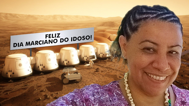 Fotomontagem mostra a professora Sandra Silva sobre ilustração de como virão a ser as instalações do projeto Mars One, cuja proposta é enviar à Marte seis grupos com quatro pessoas a cada seis anos