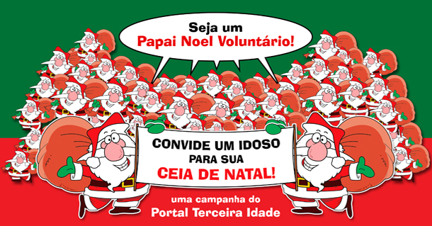 Ilustração mostra um dos cartazes da Campanha "Seja um Papai Noel Voluntário" do Portal Terceira Idade