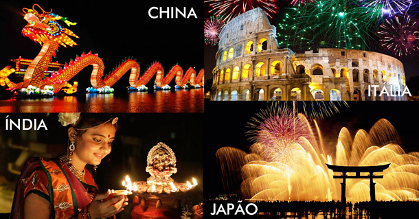 Foto mostra a comemoração do Ano Novo em alguns países do mundo
